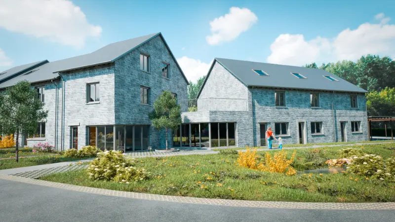 Les maisons de Plènèsse vues depuis la plaine centrale