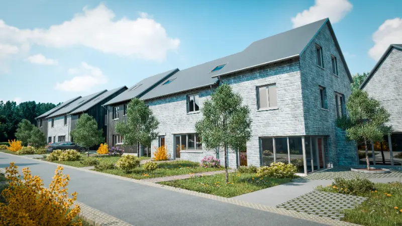 Les maisons de Plènèsse le long de la voirie apaisée