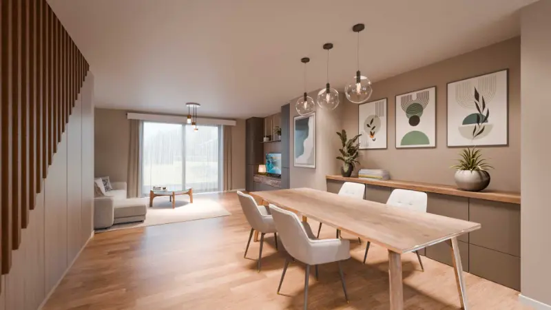 Woon- en eetkamer onder het dak